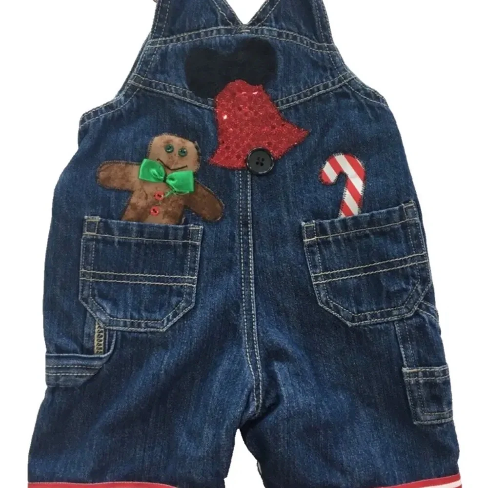 Oshkosh B’gosh Overalls Baby Christmas Holiday 3 Months Embellished Snowman Bell
